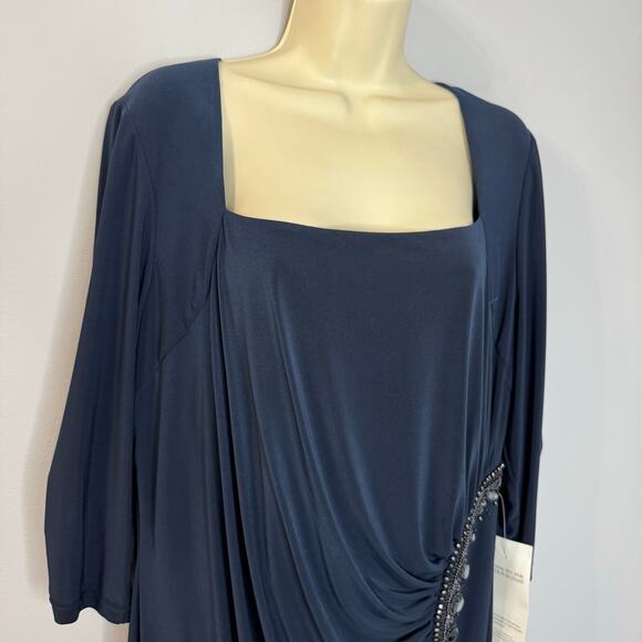 Adrianna Papell Beaded Jersey Maxi Dress Eclipse Blue Mother of the Bride Sz 20W - Picture 12 of 16